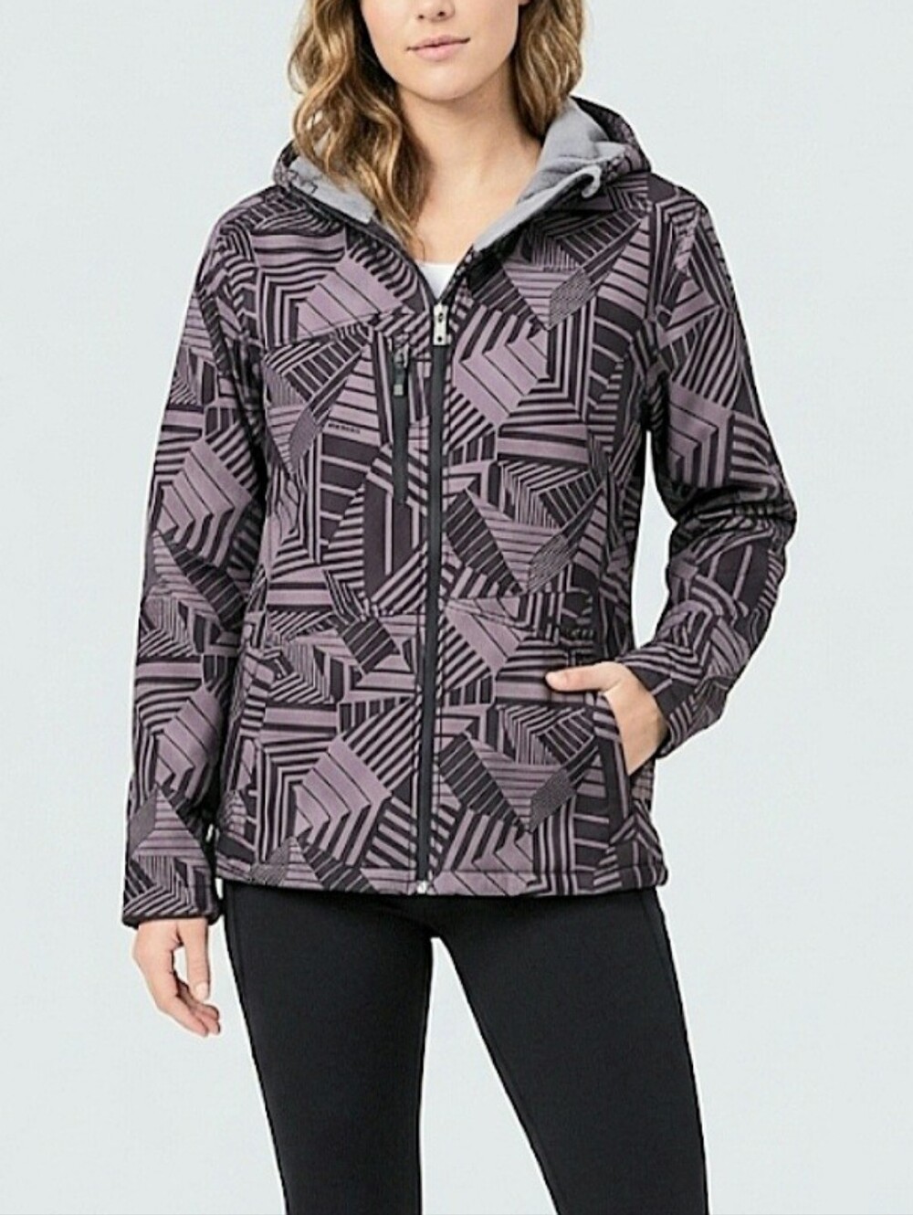 Firefly Castle Women's AOP Pop Art Hooded Softshell Jacket  Sz M Black Grey